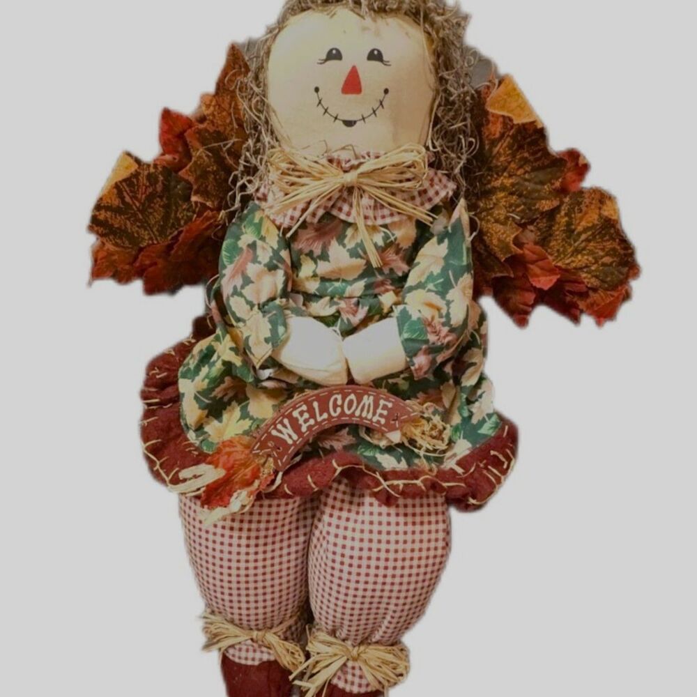 Vintage Halloween Girl Scarecrow Plush Decoration Crafting Welcome Sign Fall